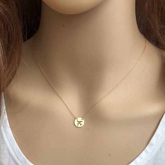 14K Yellow Gold Disk Cut Out Mini Air Plane Dainty Necklace - Minimalist